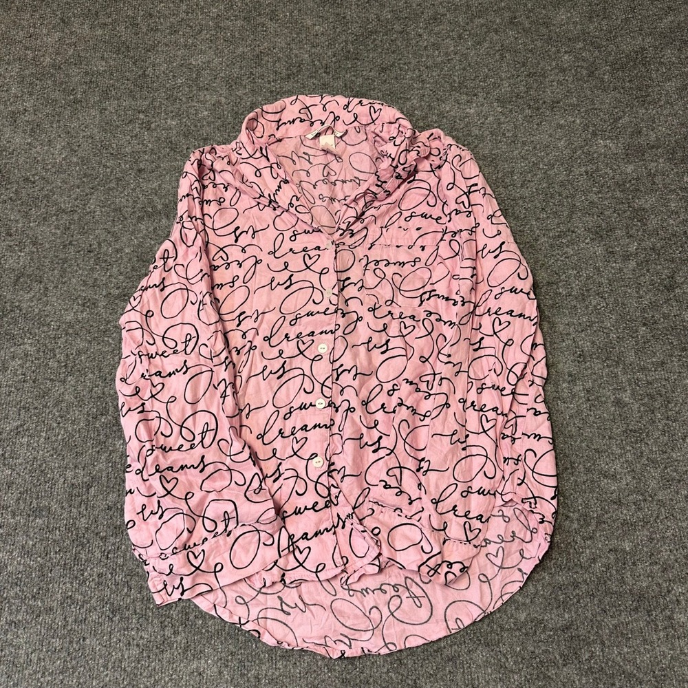 Victoria's Secret Pajama Shirt Womens XS Pink Sweet Dreams Script Button Up